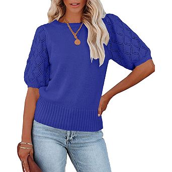 Womens Lightweight Crew Neck Short Sleeve Pullover Sweater