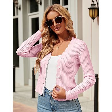 Women's Cropped Knit Cardigan V-Neck Button Down Shrug Sweater