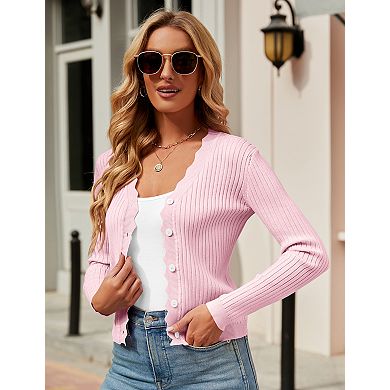 Women's Cropped Knit Cardigan V-Neck Button Down Shrug Sweater