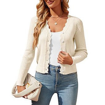 Women's Cropped Knit Cardigan V-Neck Button Down Shrug Sweater