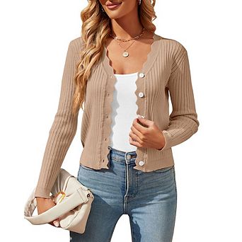 Women's Cropped Knit Cardigan V-Neck Button Down Shrug Sweater