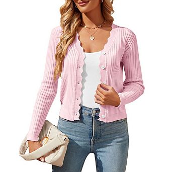 Women's Cropped Knit Cardigan V-Neck Button Down Shrug Sweater
