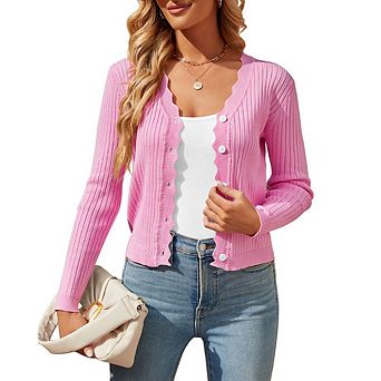 Women's Cropped Knit Cardigan V-Neck Button Down Shrug Sweater