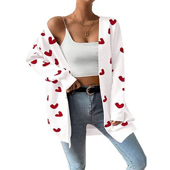 Womens Cute Heart Cardigans Oversized Long Sleeve Open Front Knit Sweaters