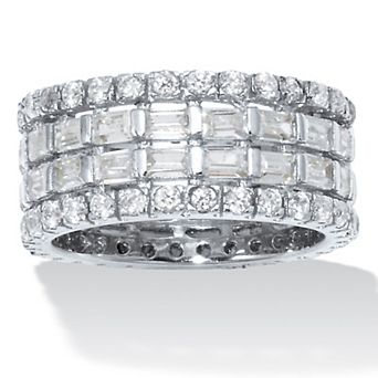 PalmBeach Jewelry 7.02 TCW Baguette Cubic Zirconia Sterling Silver 4-Row Eternity Band
