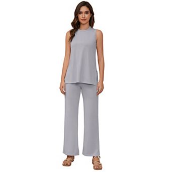 Women's 2 pc Lounge Sets Sleeveless Crew Neck Tops Pants Matching Set Casual Outfits