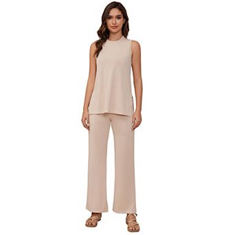 Women's 2 pc Lounge Sets Sleeveless Crew Neck Tops Pants Matching Set Casual Outfits