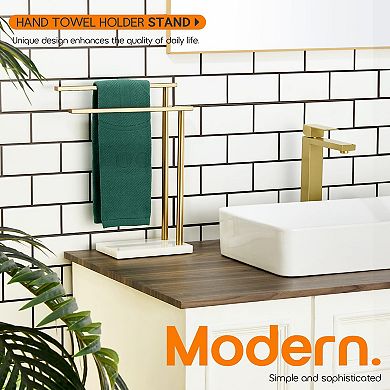 2-Tier Bathroom Towel Rack with Heavy Marble Base and Stainless Steel Bars