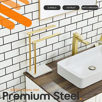 2-Tier Bathroom Towel Rack with Heavy Marble Base and Stainless Steel Bars