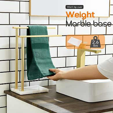 2-Tier Bathroom Towel Rack with Heavy Marble Base and Stainless Steel Bars