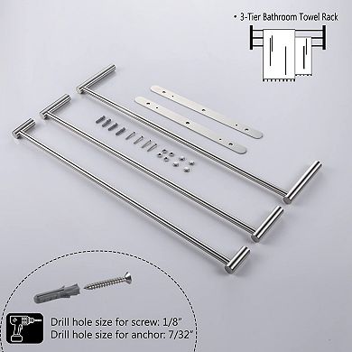 3-Tier Stainless Steel Bathroom Towel Rack, Rustproof, Easy DIY, Wall Mount