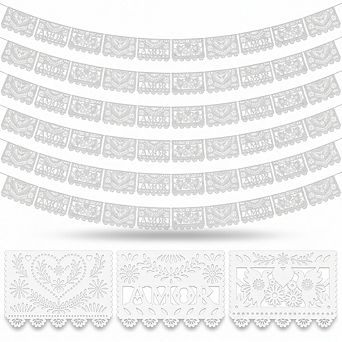 6 Pack White Papel Picado Banner, 118 Ft Mexican Party Decor for Wedding & Birthday Celebration