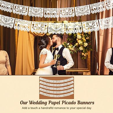 6 Pack White Papel Picado Banner, 118 Ft Mexican Party Decor for Wedding & Birthday Celebration