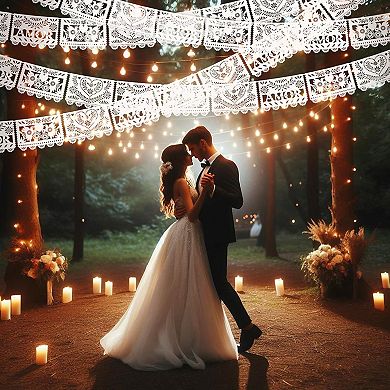 6 Pack White Papel Picado Banner, 118 Ft Mexican Party Decor for Wedding & Birthday Celebration