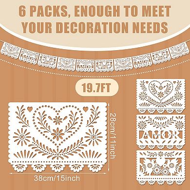 6 Pack White Papel Picado Banner, 118 Ft Mexican Party Decor for Wedding & Birthday Celebration
