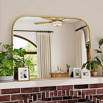 38" x 30" Aluminum Frame Curved Top Bathroom Mirror for Bedroom, Living Room, Entryway