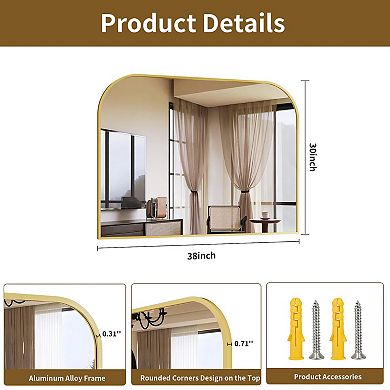 38" x 30" Aluminum Frame Curved Top Bathroom Mirror for Bedroom, Living Room, Entryway