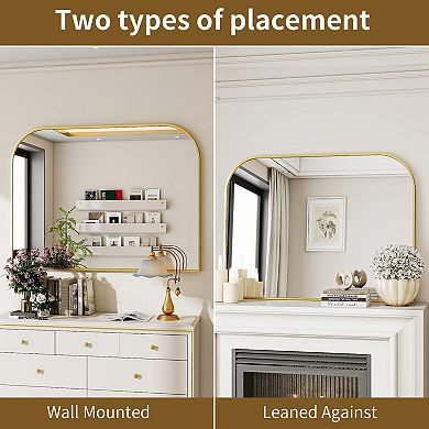 38" x 30" Aluminum Frame Curved Top Bathroom Mirror for Bedroom, Living Room, Entryway