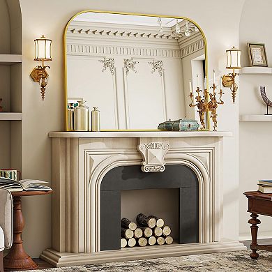 38" x 30" Aluminum Frame Curved Top Bathroom Mirror for Bedroom, Living Room, Entryway