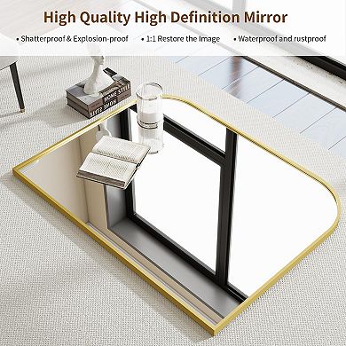 38" x 30" Aluminum Frame Curved Top Bathroom Mirror for Bedroom, Living Room, Entryway