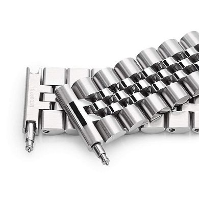 20mm Stainless Steel Watch Bracelet: Solid Links, Brushed Finish, V-Clasp, Fits 20mm Lug Width