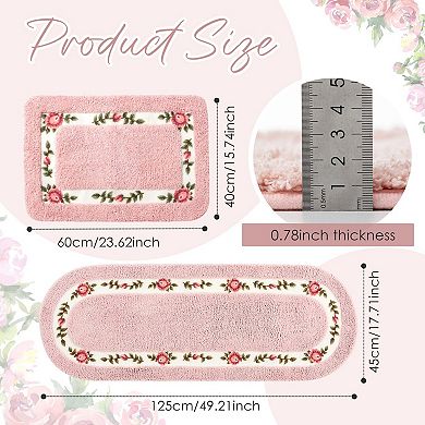 2 Pink Floral Bath Rugs: Non-Skid, Absorbent, Elegant for Bedroom/Living Room
