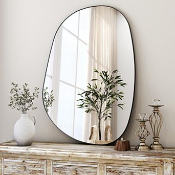 36"x24" Irregular Shaped Mirror: Modern Black Metal Frame for Bathroom, Bedroom, Entryway, Living