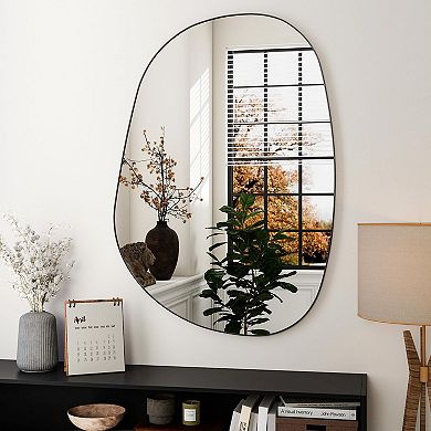 36"x24" Irregular Shaped Mirror: Modern Black Metal Frame for Bathroom, Bedroom, Entryway, Living