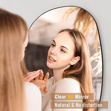 36"x24" Irregular Shaped Mirror: Modern Black Metal Frame for Bathroom, Bedroom, Entryway, Living