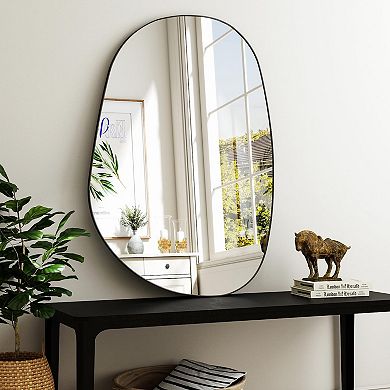 36"x24" Irregular Shaped Mirror: Modern Black Metal Frame for Bathroom, Bedroom, Entryway, Living