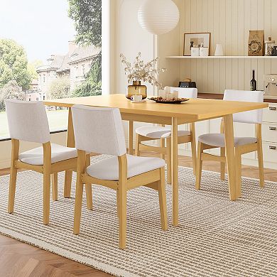 Merax 5-Piece Modern Dining Set - Rectangular Solid Wood Table & Upholstered Linen Chairs