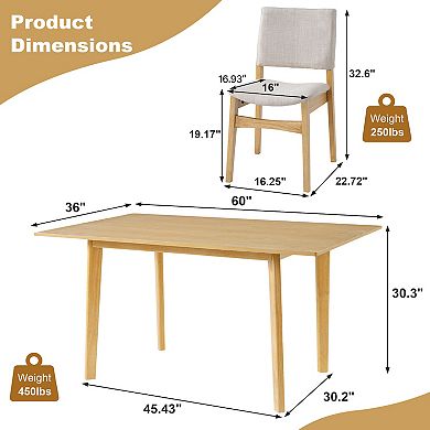 Merax 5-Piece Modern Dining Set - Rectangular Solid Wood Table & Upholstered Linen Chairs