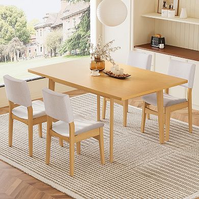 Merax 5-Piece Modern Dining Set - Rectangular Solid Wood Table & Upholstered Linen Chairs
