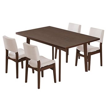 Merax 5 pc Modern Dining Set - Rectangular Solid Wood Table & Upholstered Linen Chairs