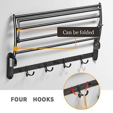 24" Oil Rubbed Bronze Towel Rack with Foldable Bar & Hooks - Wall Mounted for Bathrooms, Bedrooms