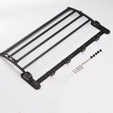 24" Oil Rubbed Bronze Towel Rack with Foldable Bar & Hooks - Wall Mounted for Bathrooms, Bedrooms