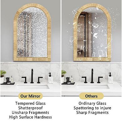 24x36" Arched Rattan Frame Boho Mirror: Bathroom, Bedroom, Living Room