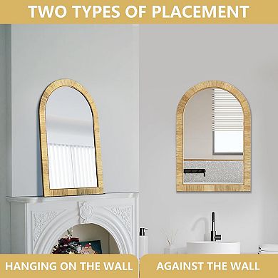 24x36" Arched Rattan Frame Boho Mirror: Bathroom, Bedroom, Living Room