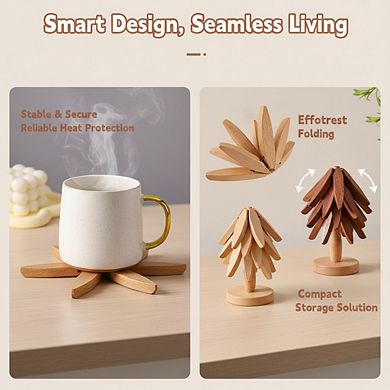 Foldable Black Walnut Trivet Set, 4 Trivets & Stand for Hot Pots & Dishes