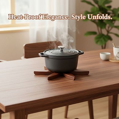 Foldable Black Walnut Trivet Set, 4 Trivets & Stand for Hot Pots & Dishes