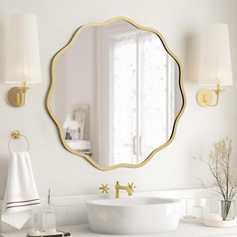 24" Gold Wavy Mirror for Home Decor: Modern Bathroom, Bedroom, Living Room