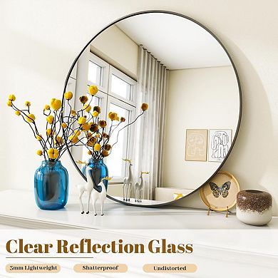 24" Black Round Mirror with Simple Modern Metal Frame for Bathroom, Hallway, Entryway, Living Room