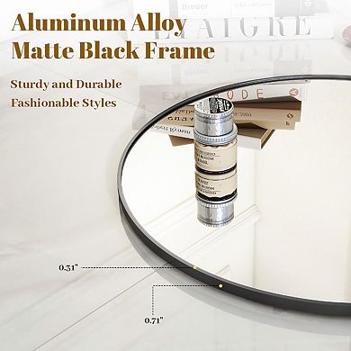 24" Black Round Mirror with Simple Modern Metal Frame for Bathroom, Hallway, Entryway, Living Room