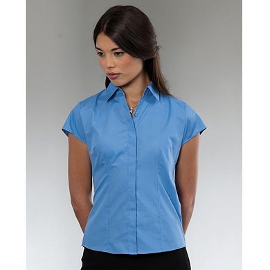 Russell Collection Ladies Cap Sleeve Polycotton Easy Care Fitted Poplin Shirt