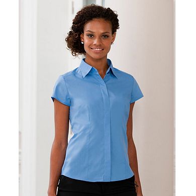 Russell Collection Ladies Cap Sleeve Polycotton Easy Care Fitted Poplin Shirt