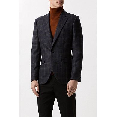 Burton Mens Windowpane Check Single-Breasted Slim Blazer