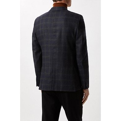 Burton Mens Windowpane Check Single-Breasted Slim Blazer