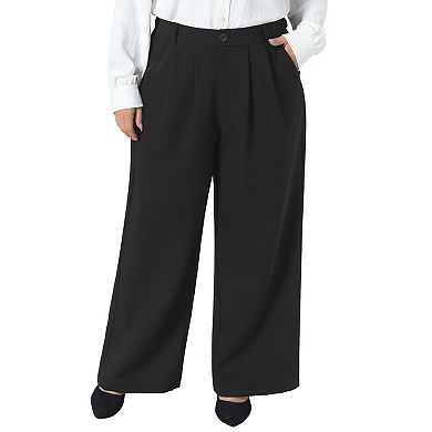 Women's Plus Size Pants High Elastic Waisted Business Trousers Long Straight Suit Pants with Pockets