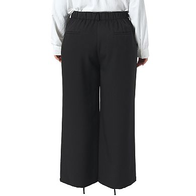 Women's Plus Size Pants High Elastic Waisted Business Trousers Long Straight Suit Pants with Pockets