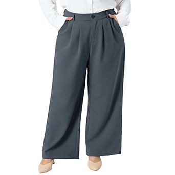 Women's Plus Size Pants High Elastic Waisted Business Trousers Long Straight Suit Pants with Pockets